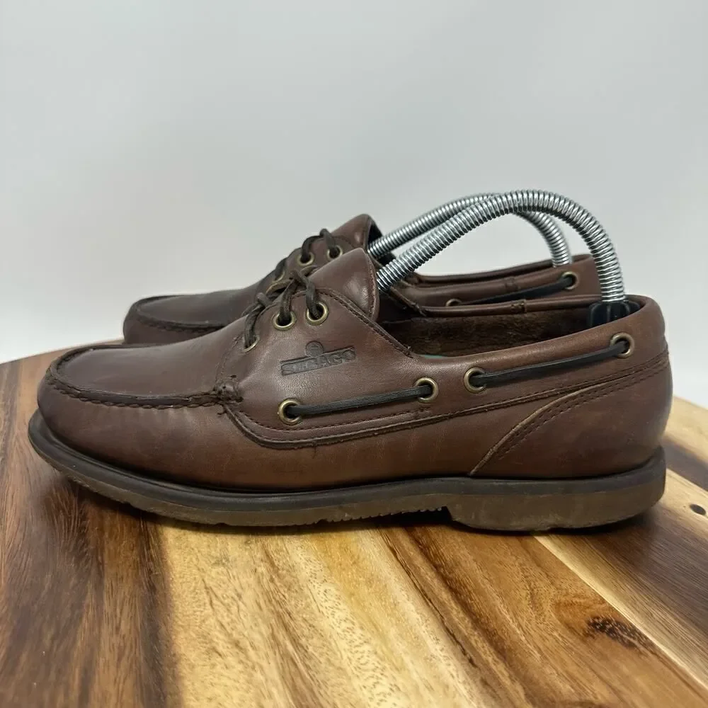 Sebago Docksides Men's Sz 8 Slip On Leather Boat Shoe Loafer Brown 3 Eyes